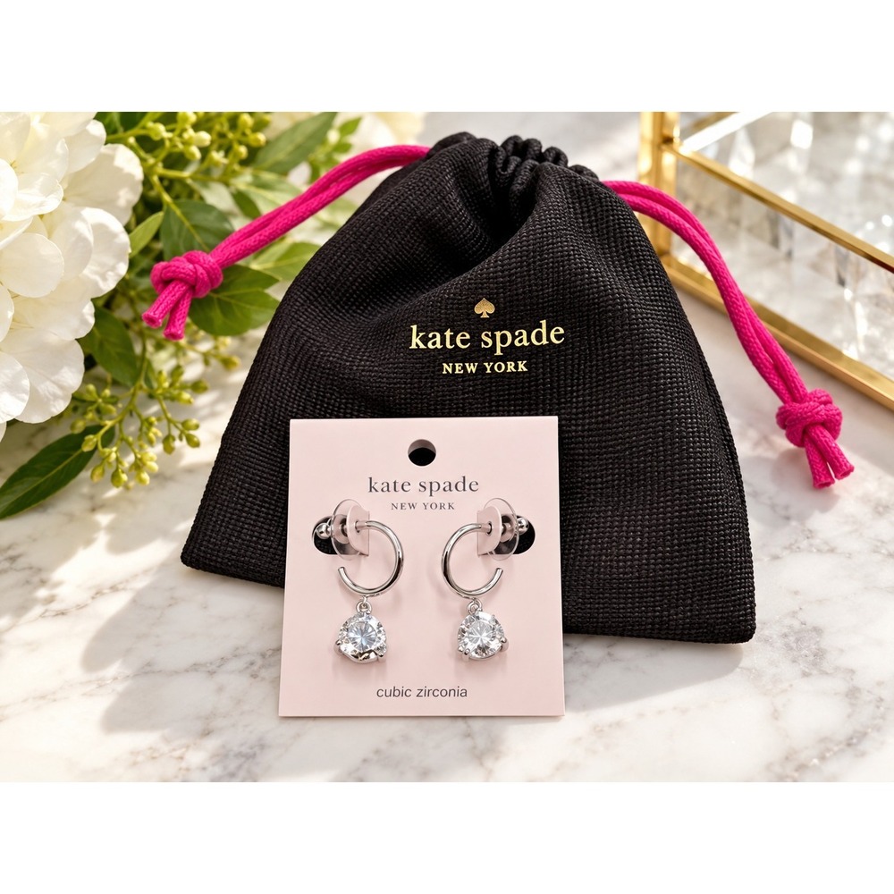 Kate Spade Rise and Shine CZ Crystal Drop Earrings Silver Tone NWT $58 Elegant